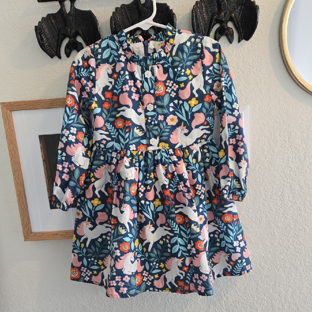 Miss Marmalade Floral Unicorn Print Dress W/ Long Sleeslves, 3T, NWOT